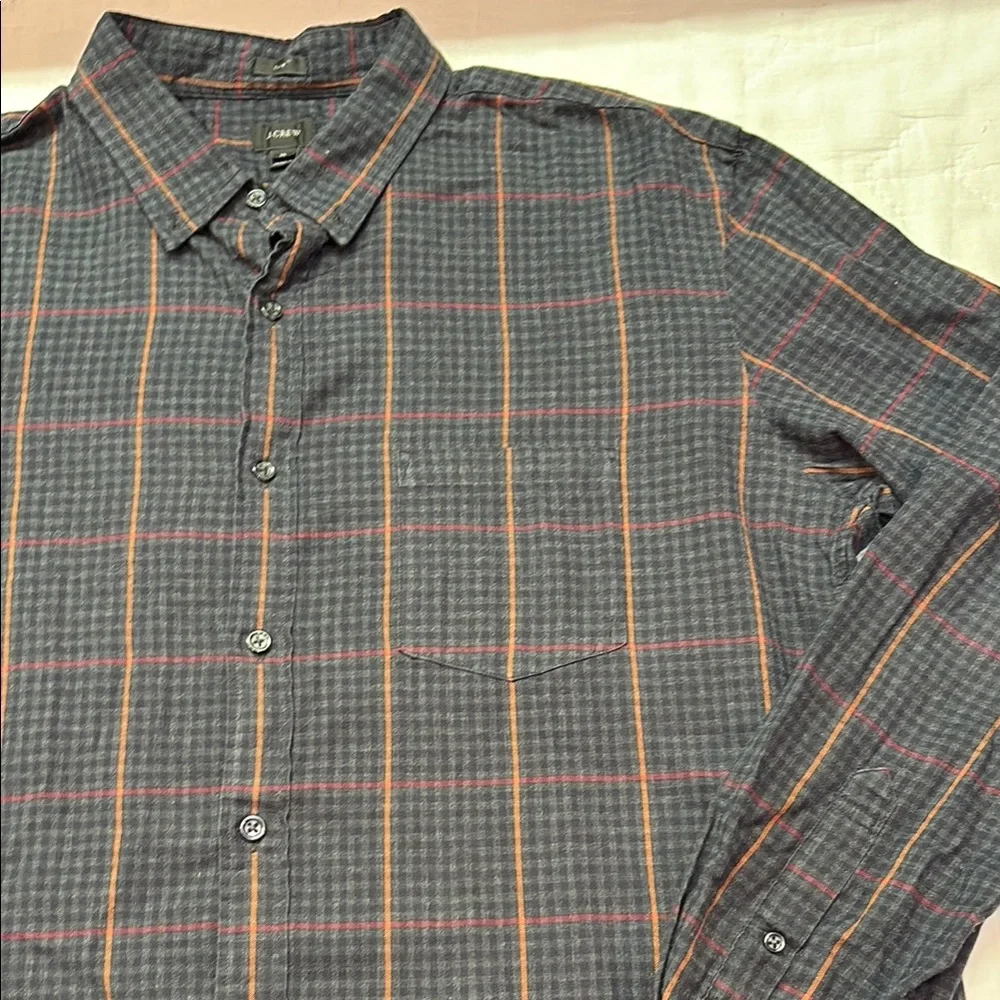 J. Crew Men's Gray &‎ Orange Plaid Long Sleeve Button Down Flannel Shirt XL